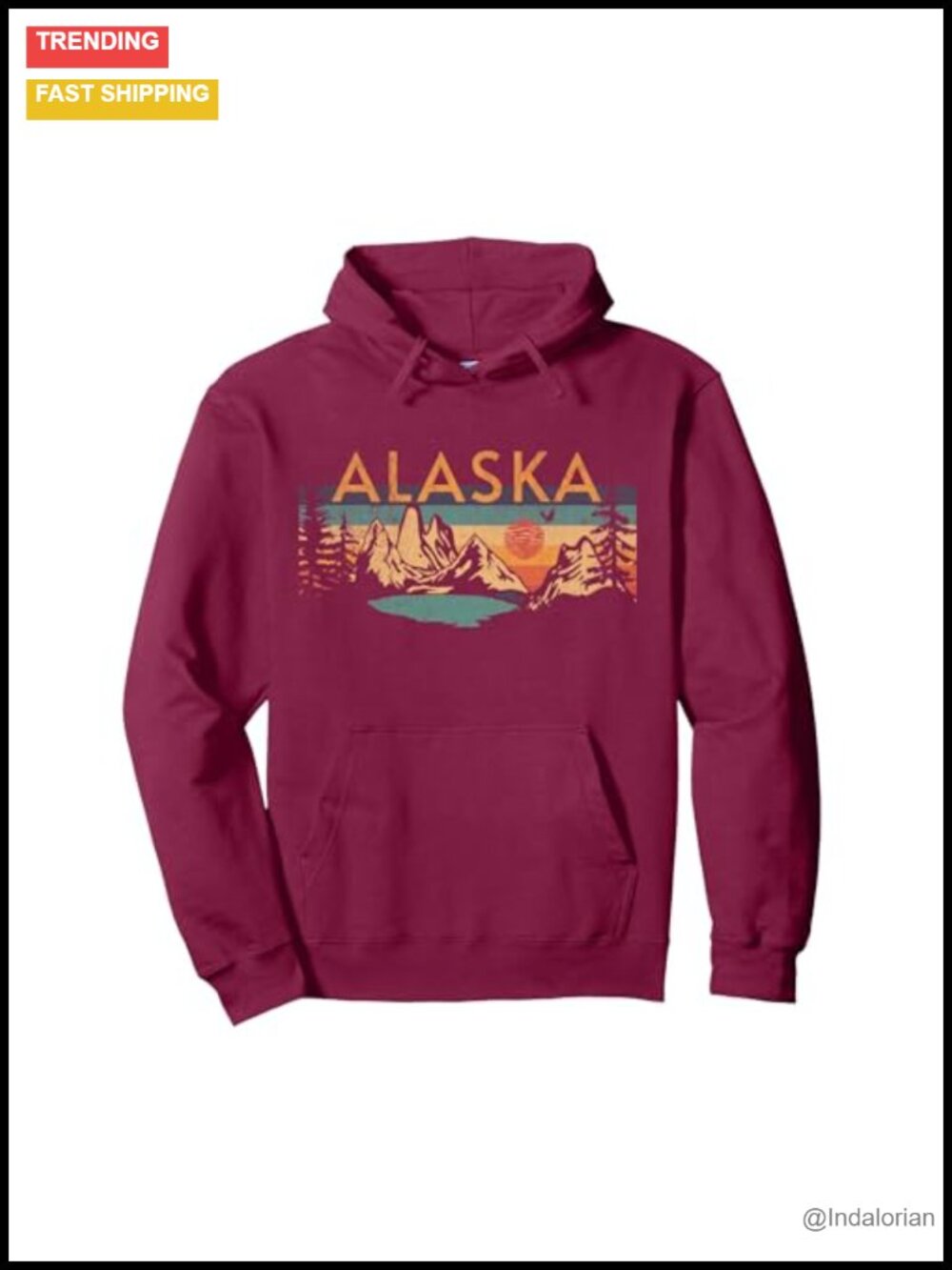 Vintage Alaska Pullover Hoodie 80% Cotton Polyester Fleece Unisex Outdoor